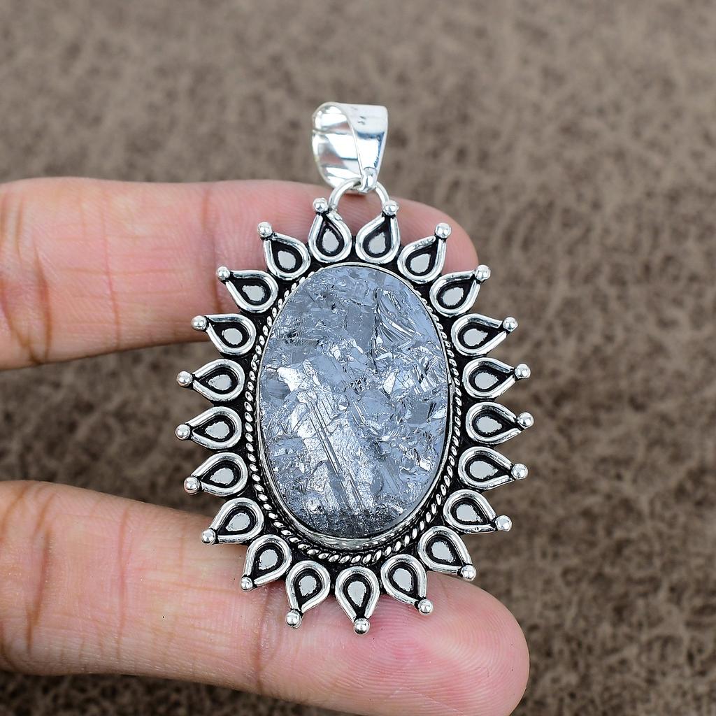 Pyrite Druzy Gemstone Handmade 925 Sterling Silver Jewelry Pendant 2.48" KKG-730