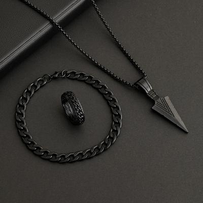 3-delat set Herr Metallkors Hänge Kedja Halsband Armband Ring Smyckesset Manlig Hip Hop Vardagsaccessoarer