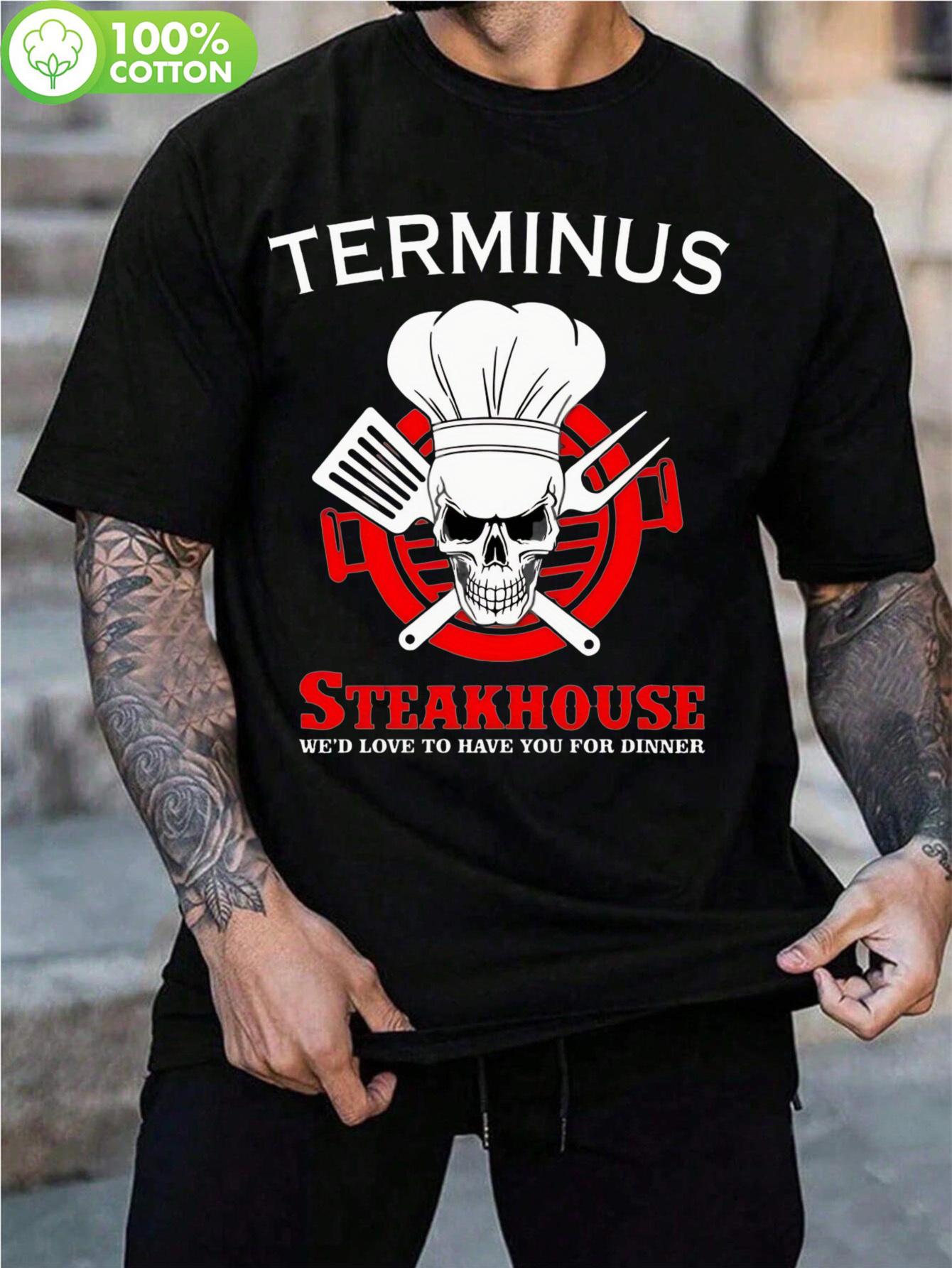 

Terminus Black Cotton T-shirt 180GSM - Skull & Steakhouse Graphic Print XXXXL