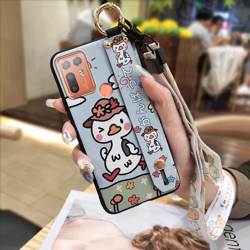 Silicone Anti-dust Phone Case For HTC Desire 20 Plus/D20+ Cute Protective Wrist Strap Ring Back Cover Shockproof Lanyard