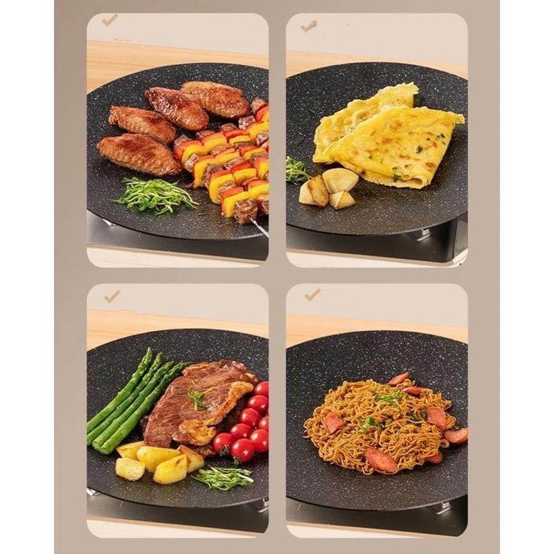 30CM Non-Stick Outdoor BBQ Grill Pan Beautiful Stovetop Baking Tray Korean Roasting Plate for Camping
