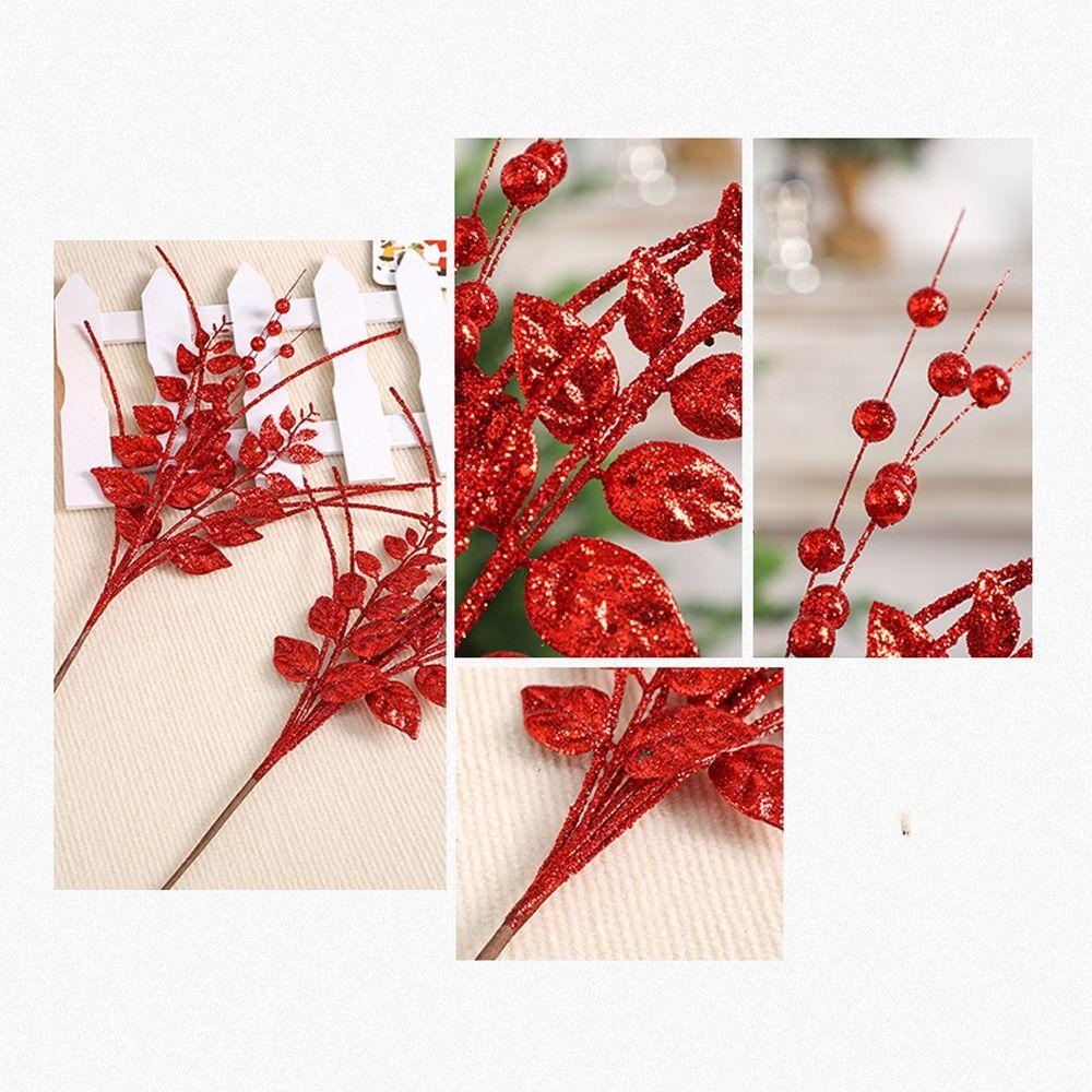 2pcs Glitter Artificial Christmas Berry Branches Lifelike Handmade Gold Powder Berry Branches Plastic DIY Fake Plants