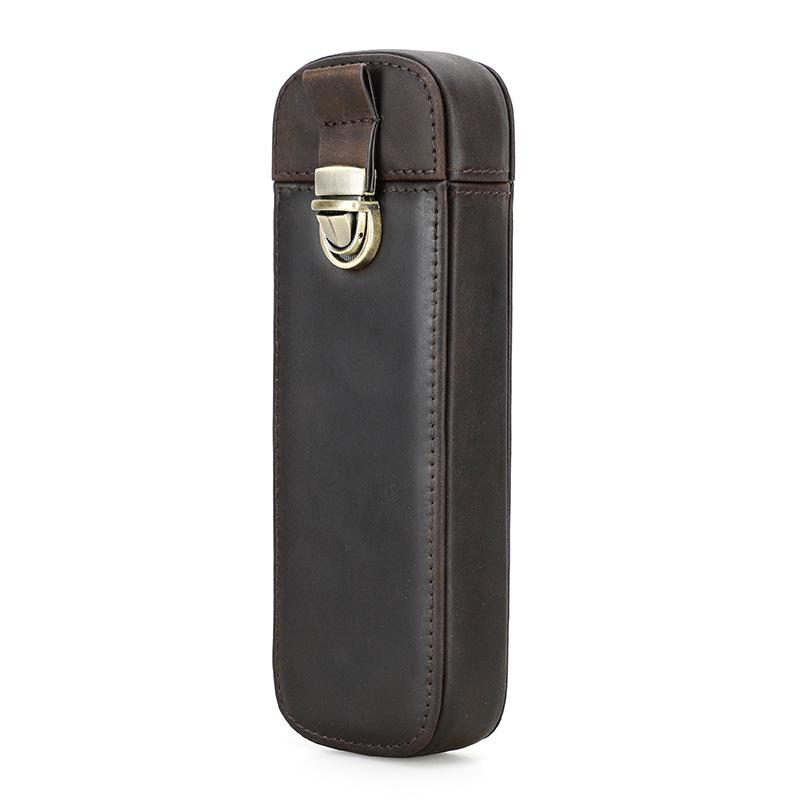 

Handmade Retro Crazy Horse Leather Pen Case with Buckle - Drawer-Type Storage for 3 Steel Pens, Ideal for Office or Travel