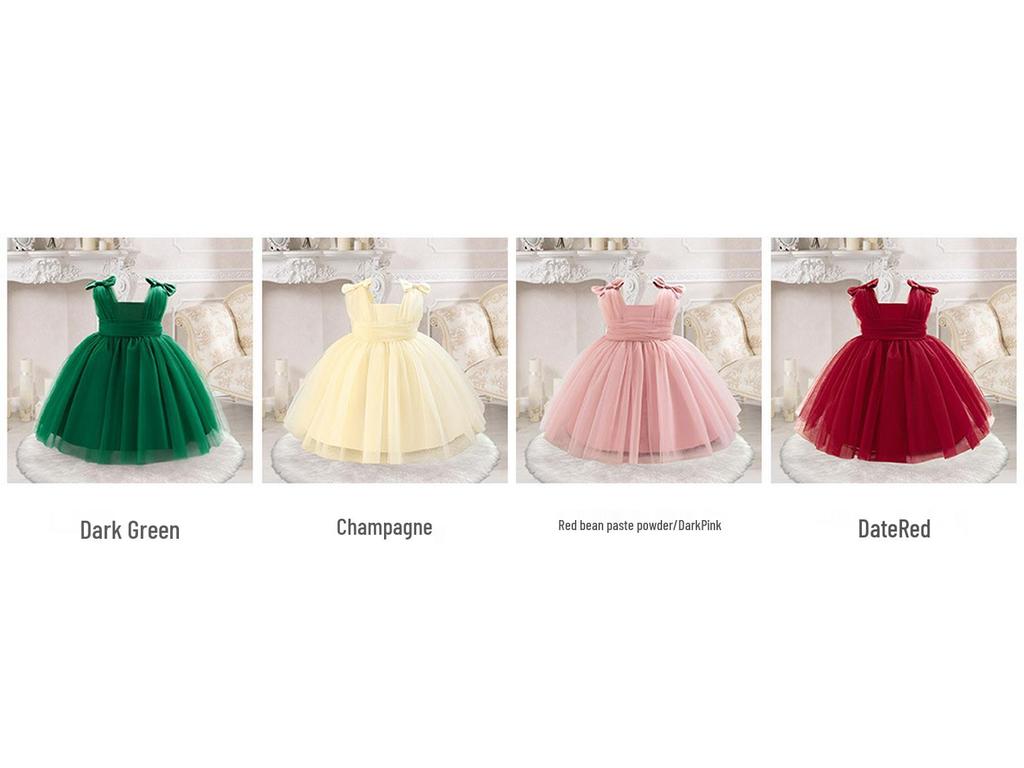 New Sleeveless Bow Waist Pleated Tulle Flower Girl Dress