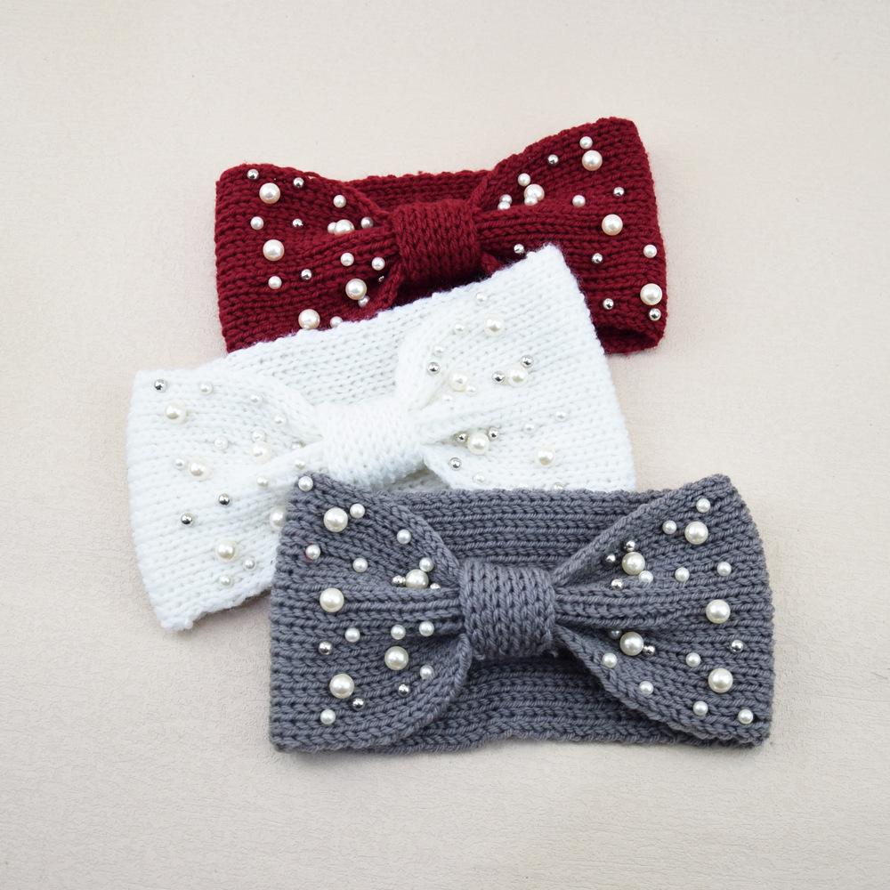 New Wide Bowknot Pearl Headbands For Woman Warm Hairband Elastic Sports Yoga Headwear Girls Hair Band Winter Hair Accessories