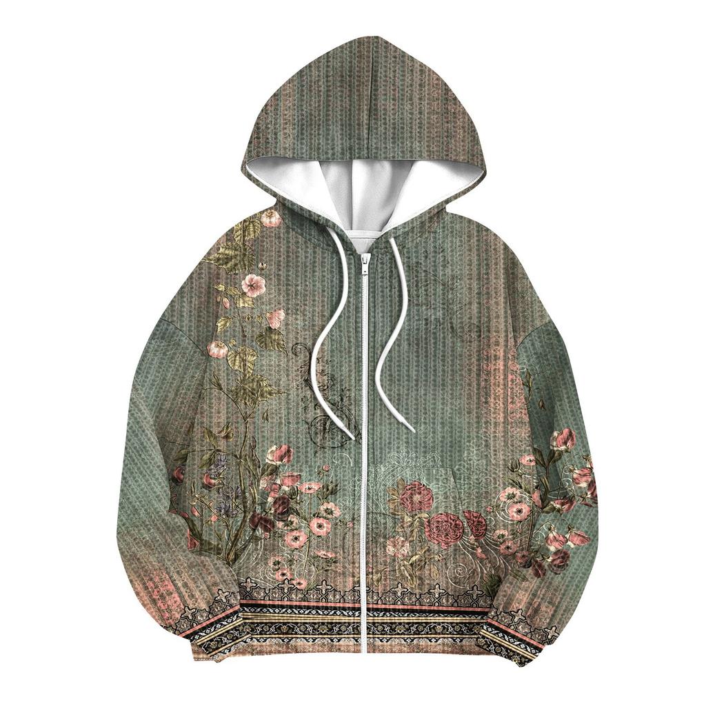 Children Girls And Boys Fashion Jacket Casual Printed Long-sleeved Hooded Cardigan Sweatshirts
