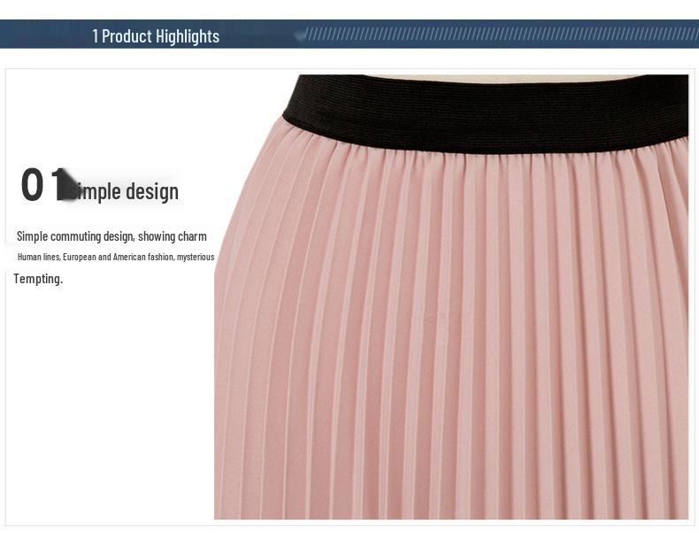 Women's Plus Size Chiffon Pleated A-Line Skirt - Summer Korean Style, High Waist, Medium to Long Length