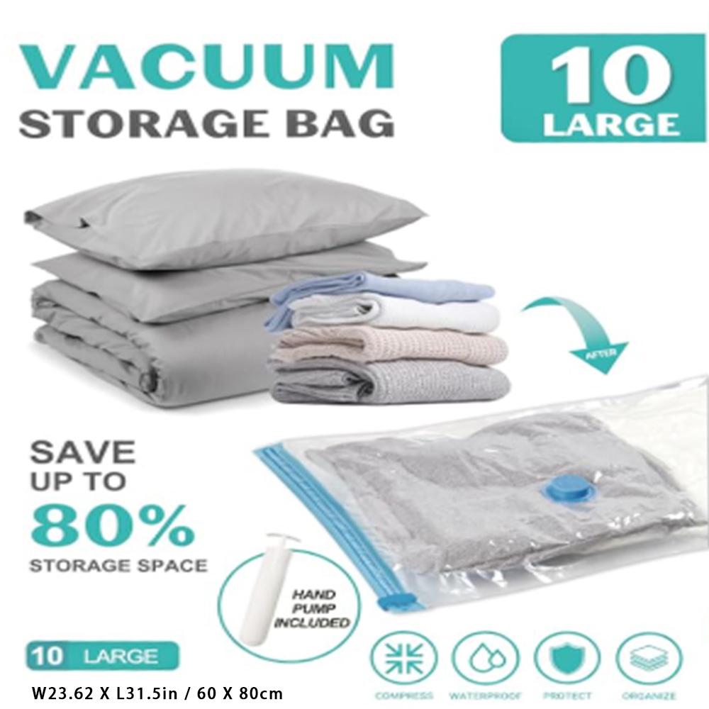 15 Pack Vacuum Storage Bags Space Saver Vacuum Seal Bags for Clothing Compression for Travel Luggage Clothes with Hand Pump