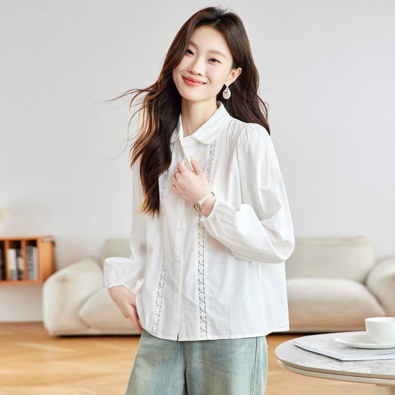 

Cotton Cocoon White Shirt Women s Early Autumn New Crochet Hollow Puff Sleeve Top Commuting Casual M белый
