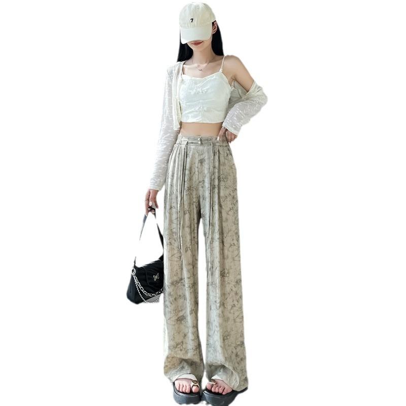Wide Leg Pants Women's Casual Button Pants High Waist Straight Pants