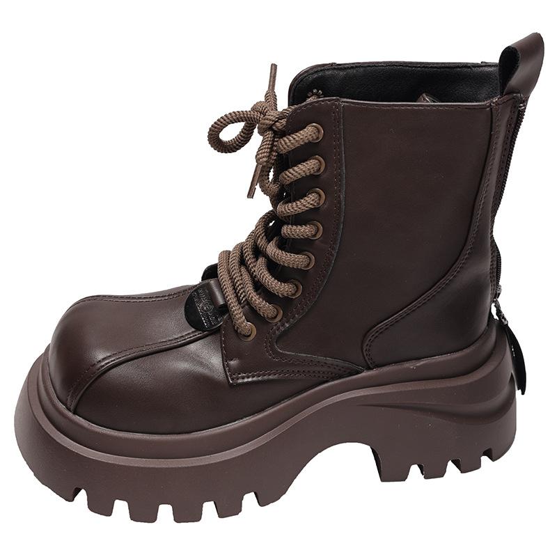 Bottes Martin à plateforme polyvalentes rétro marron pour fans de Queen, nouvelles bottines courtes rehaussantes automne 2025 pour femmes, style britannique
