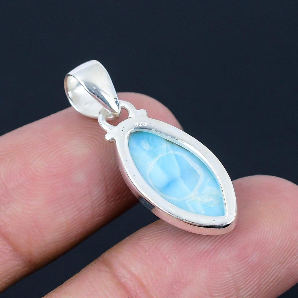 Natural Marquise Shaped Larimar Gemstone Pendant, 925 Sterling Silver, Handmade Pendant Jewelry Gift For Valentine's Day