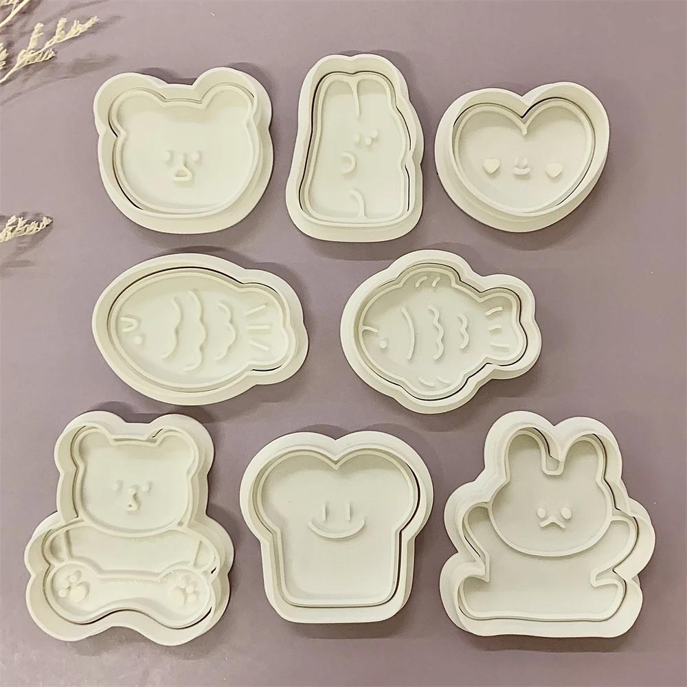 Cute Animal Cookie Embossing Stamp Fish Bear Rabbit Cake Mold Love Heart Shaped Cartoon Biscuit Mold Baking Biscuit Cutters