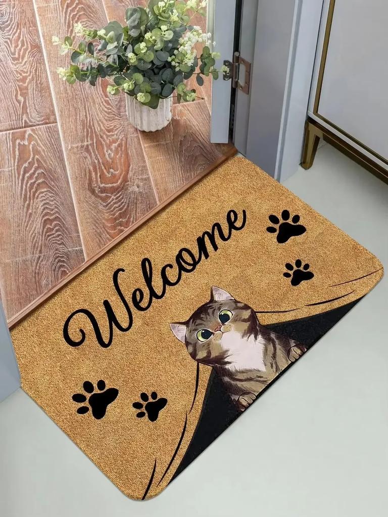Schwarze Katze Teppich Willkommensmatte Niedlicher Cartoon Rutschfeste Bereichstürmatte Weicher Teppich für Wohnzimmer Teppich Schlafzimmer Außenteppich Heimdekor