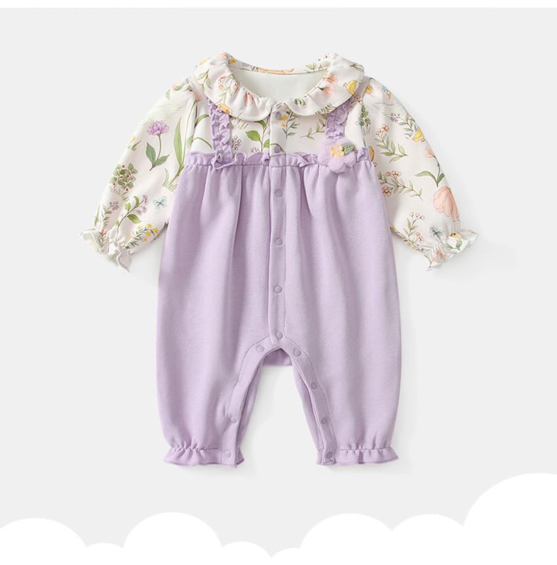 Babykoi Baby Long Sleeve Layered Newborn Faux Layered Baby Maternity Prep Floral 12M Clothes, Romper, Spring/Autumn Style, Coverall, Girl, Gift,