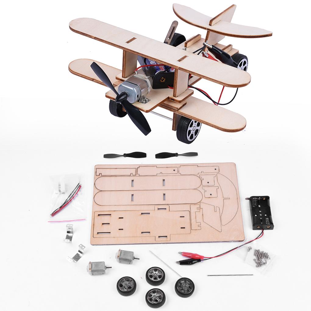 1 Set Kids' Vehicle Woodworking Toys Tank Model Brain-build Teaching Tools Manual Skills Circuit Building Aircraft Models