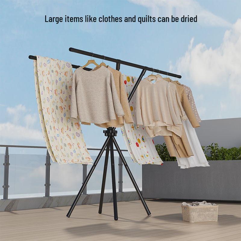 2-Second Foldable Telescopic Clothes Rack - Windproof, No-Install Design for Bedroom, Balcony, & Quilts