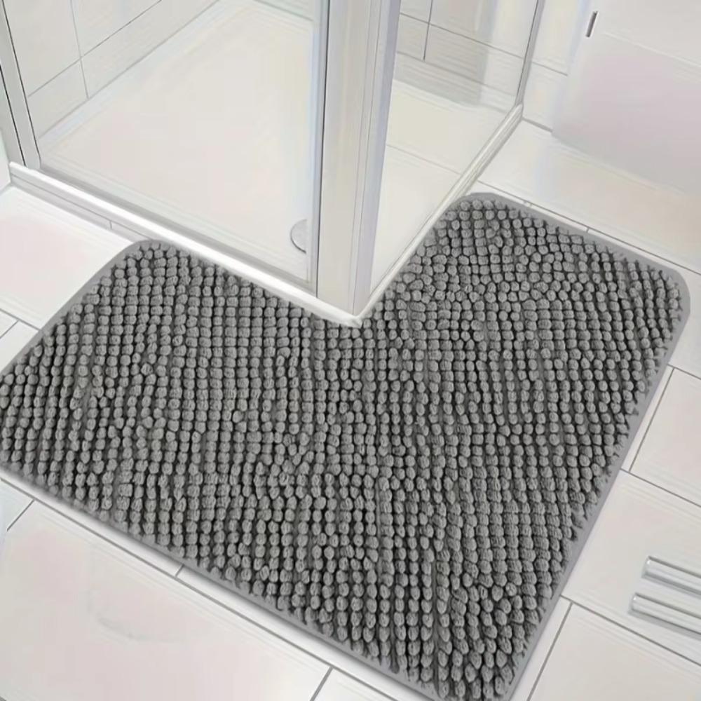 Absorbent L-shaped Chenille Bath Mat Washable Carpet Durable Corner Shower Mat Bathroom