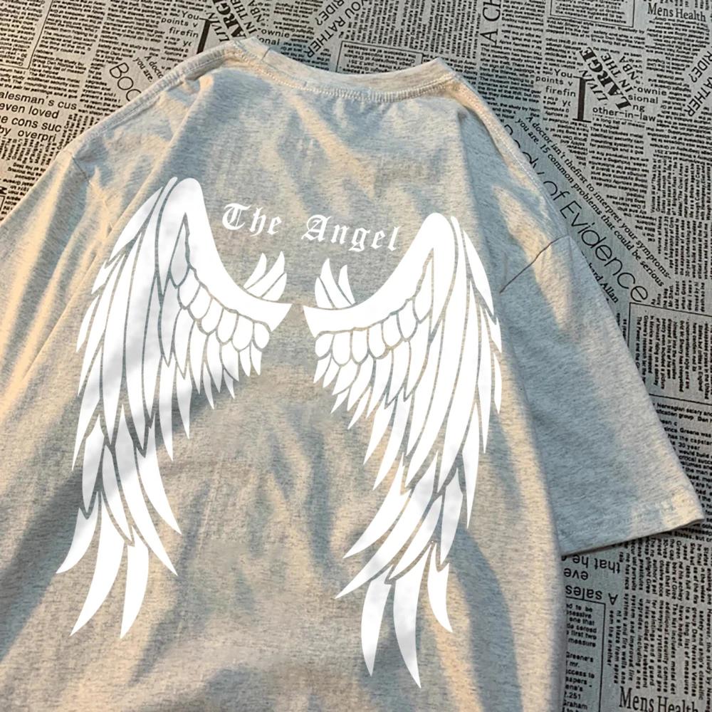

Білі крила ангелів чоловіки жінки топи візерунок Crewneck футболка візерунок негабаритний одяг Harajuku вільна футболка пара XXXXXL синій