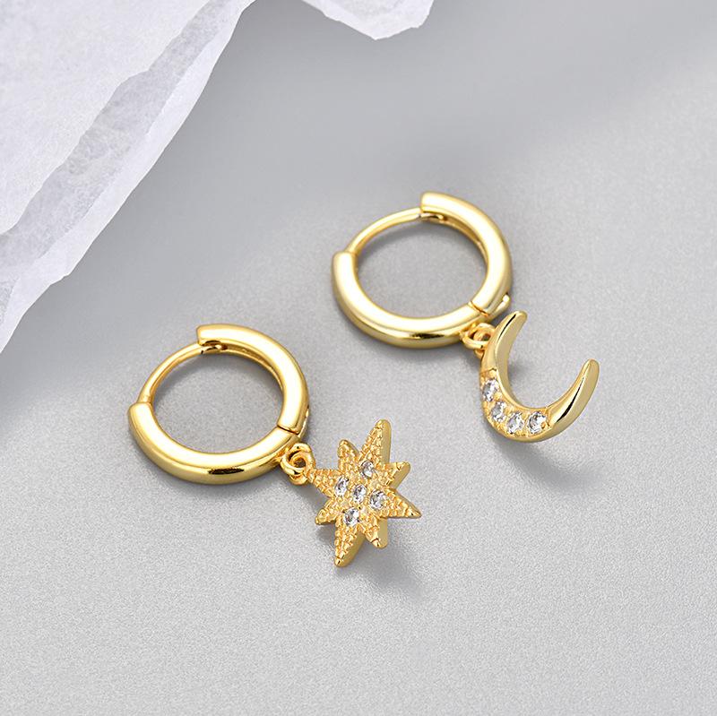 Chic Asymmetric Star And Moon Ear Cuffs For Women Lightweight Niche Design Fashionable Trendy Earrings Jewelry