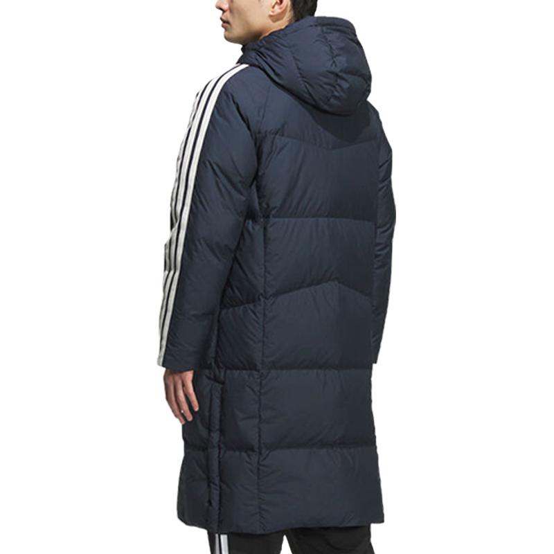 adidas 3S L Down Jacket Long Hooded Sports Long Sleeve Down Coat Men Jacket Blue KC2499