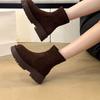 Original Autumn and Winter Thick-soled One-pedal Elastic Thick-heeled Martin Boots Low-heeled Leather Short Boots Thin Women's Boots