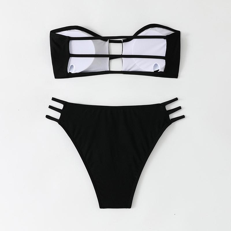 Sexy Strapless Hollow Out Bikini 2 Piece Set Solid Women Split Swimsuit Beach Bikini New Summer Swimwea Bikini Set