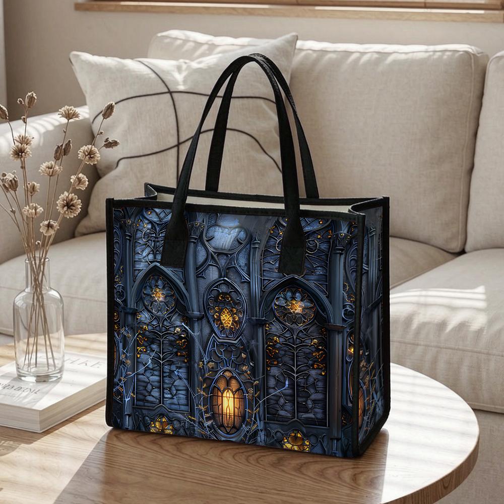 Gothic Window Pattern Tote Bag Fashion Aesthetic Daily Carry Handbag Unique Trendy Ladies Shoulder Bag