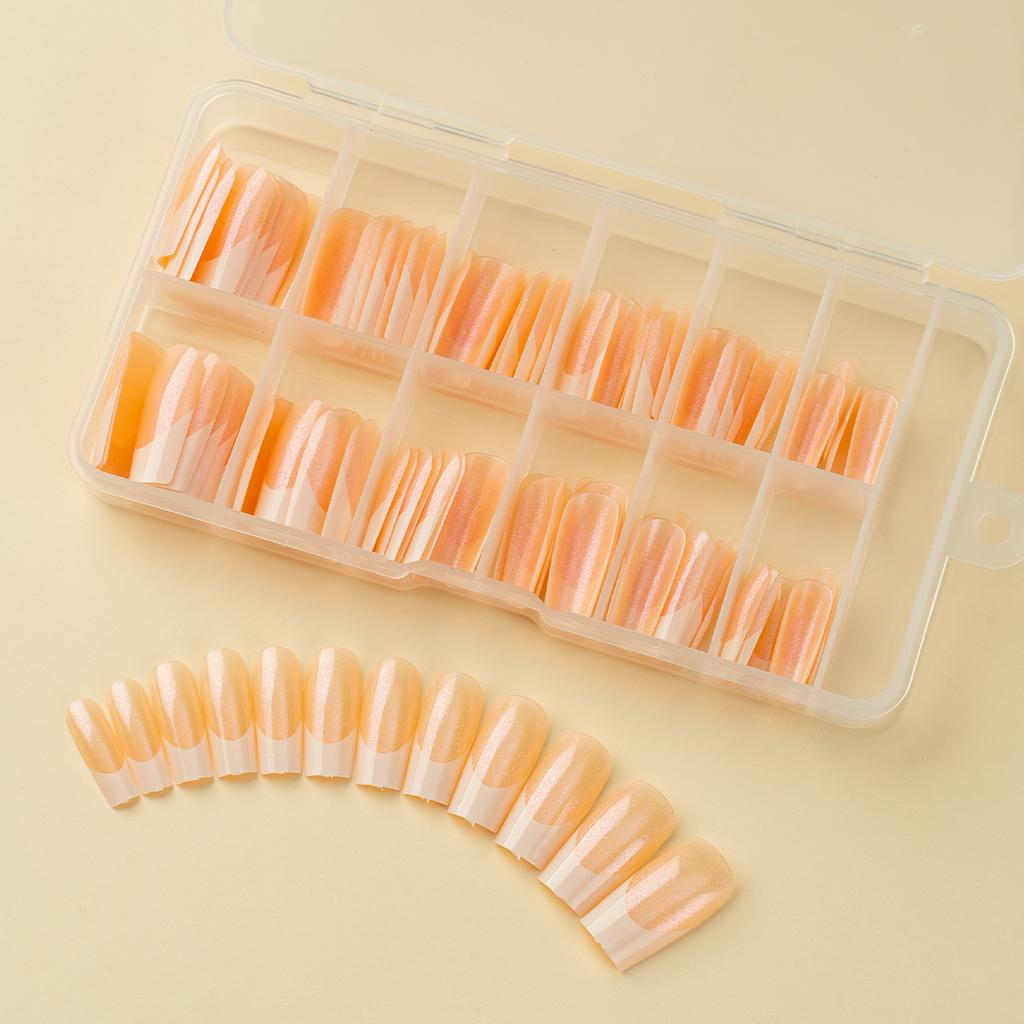 120 Pieces Gel Coffee Background White French Wearing Armor Long/Short Chameleon Laser Fake Nail Nail Nail Piece