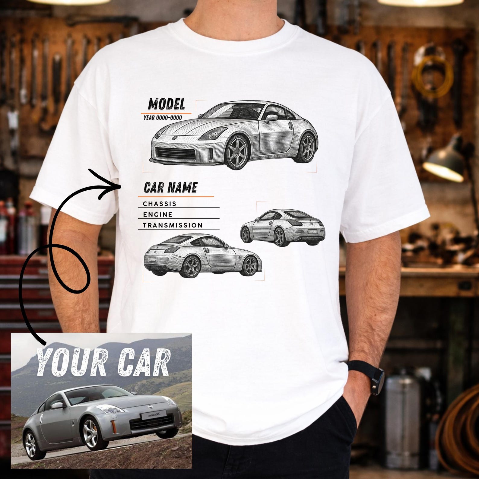 Custom Vehicle T Shirt, Personalized Car Tee, Custom Car Drawing Shirt, Car Lover Gift, Racing Enthusiast Gift, Auto Shirt M