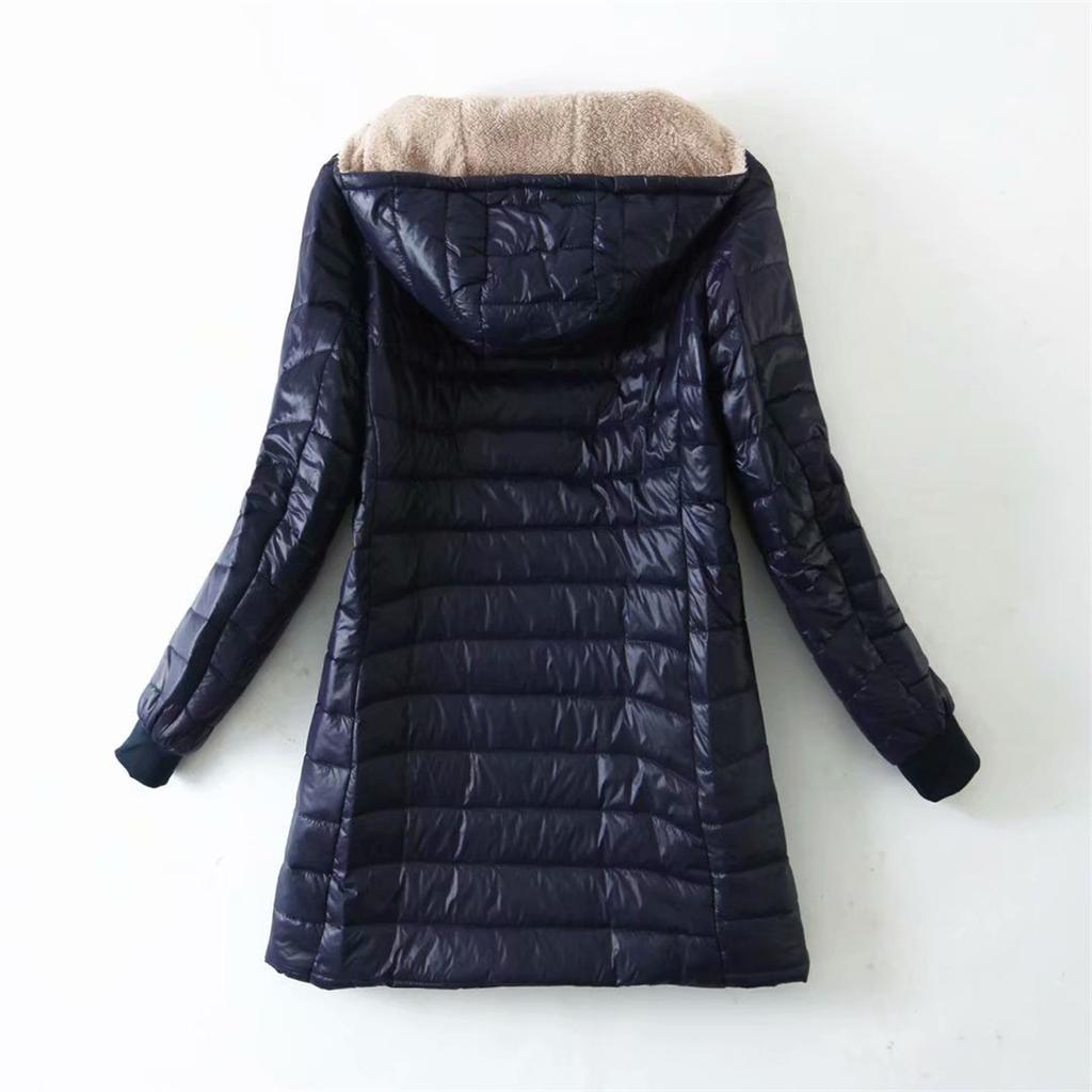 Medium Length Hooded Coat for Women Solid Color Autumn and Winter Jacket Thicken Warm Jackets Casual Fashion Ladies Clothes