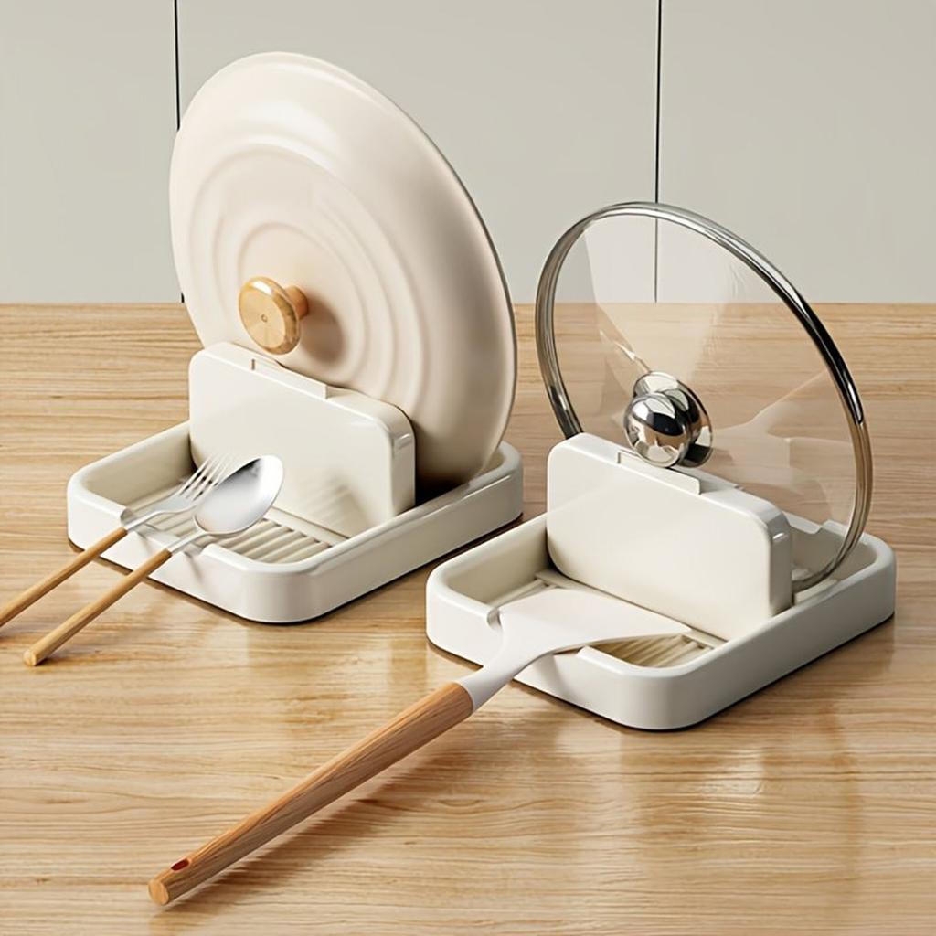 Kitchen Utensil Pot Lid Storage Holder Kitchen Counter Spoon Rest Holder With Lid Cooking Spoon Organizer Shelf Accessories