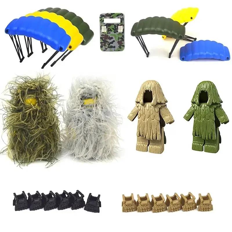 Professional Fishing Unisex Moc Parts Military Accessories Bricks Swat Weapon Ww2 Army Soldier Figures Ghillie Suits Parachute Building Block Pubg