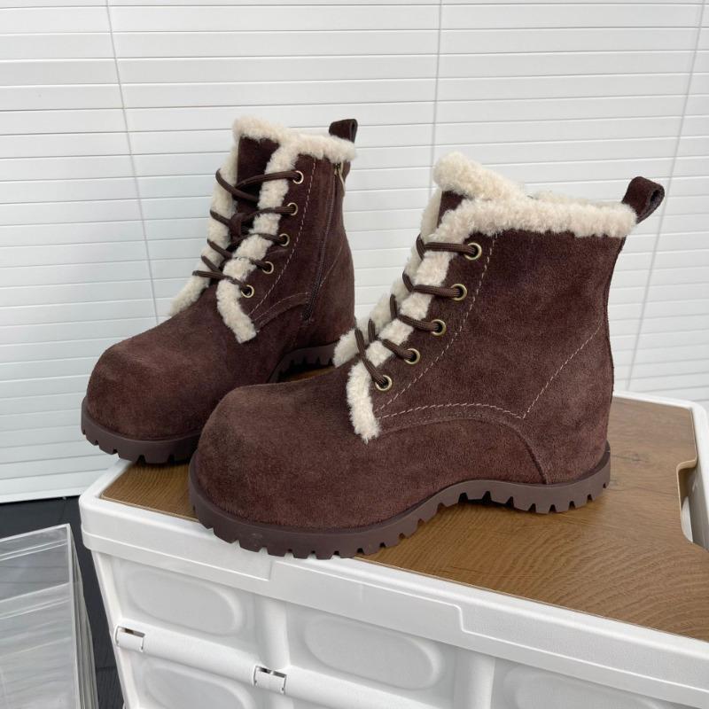 Hässlich süße dicke Kopf-Reißverschluss-Kurzstiefel Damen Winter Martin Stiefel Plüsch warm und frostschutzmittel Retro Schnürstiefel flauschige Stiefel