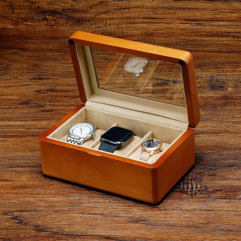 Solid Wood Watch Storage Box Men Wrist Watches Organizer Boxes with Transparent Window Retro Bracelet Jewelry Display Case