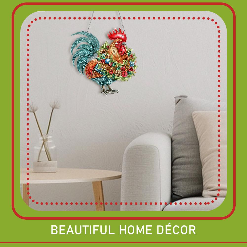 2D/Flat Xmas DIY Diamond Art Acrylic Pendant Wall Door Decoration (Farm Chicken)