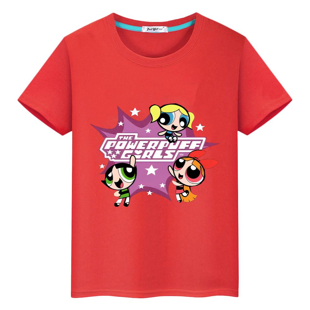 T Shirt for Kids Powerpuff Girls Print Tee 100%Cotton Anime Short Kawaii Tops Pride Tshirt Y2k Boy Girl Clothes
