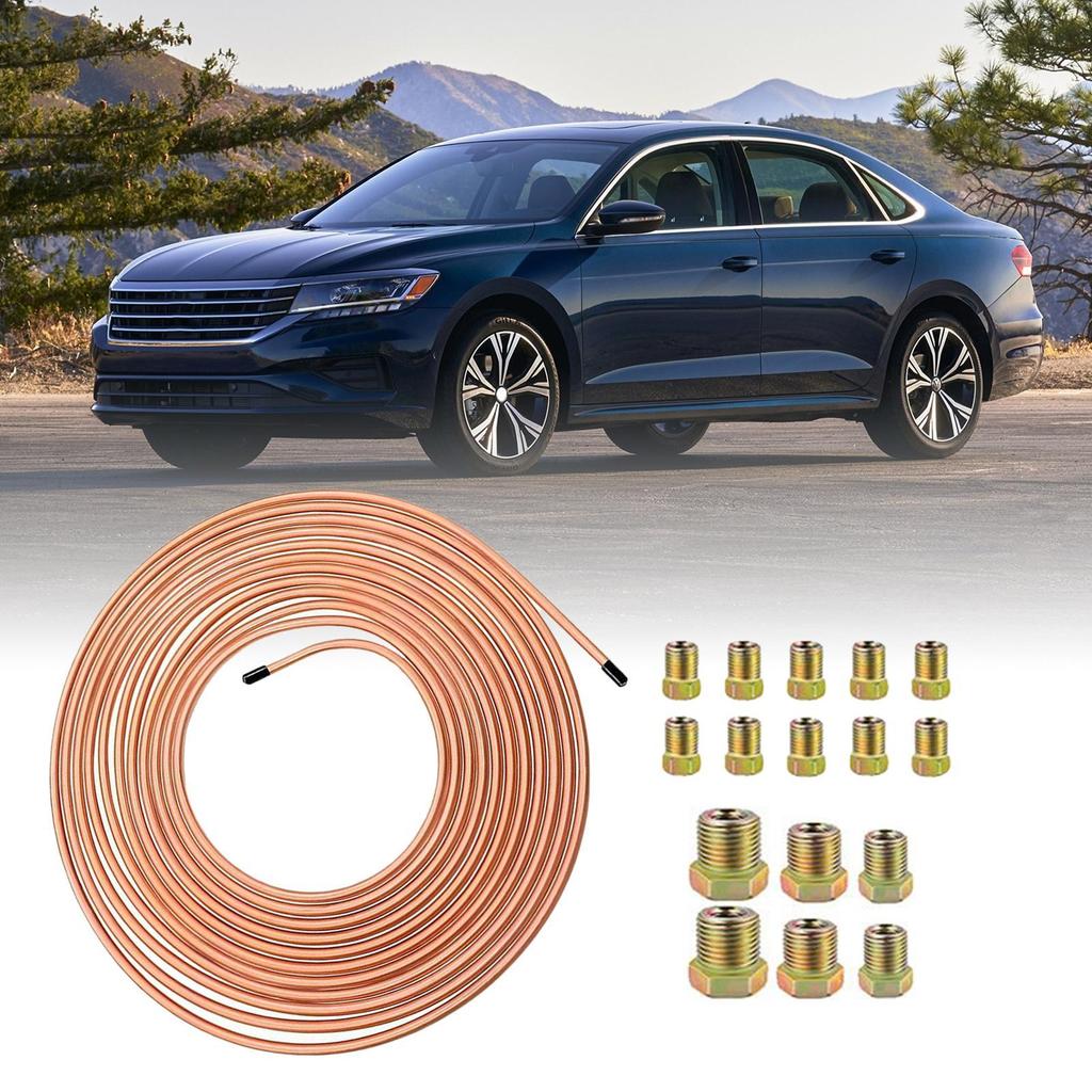 Car Brake Line Tubing 3/16 Coated Alloy 25Ft Brake Line Fitting Kit Anti-Rust Flexible Tube Roll Fittings Connector Set For Home
