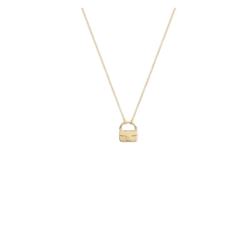 COACH Bag model design, brass plated cubic zirconia necklace, same style for men and women, couple model, gold золотой