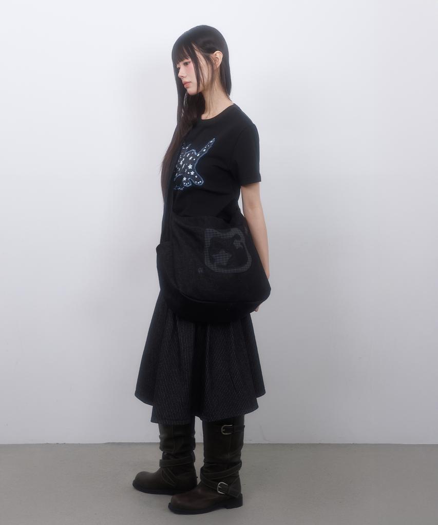 Lmr Cat Symbol Applique Washed Crossbody Bag Black