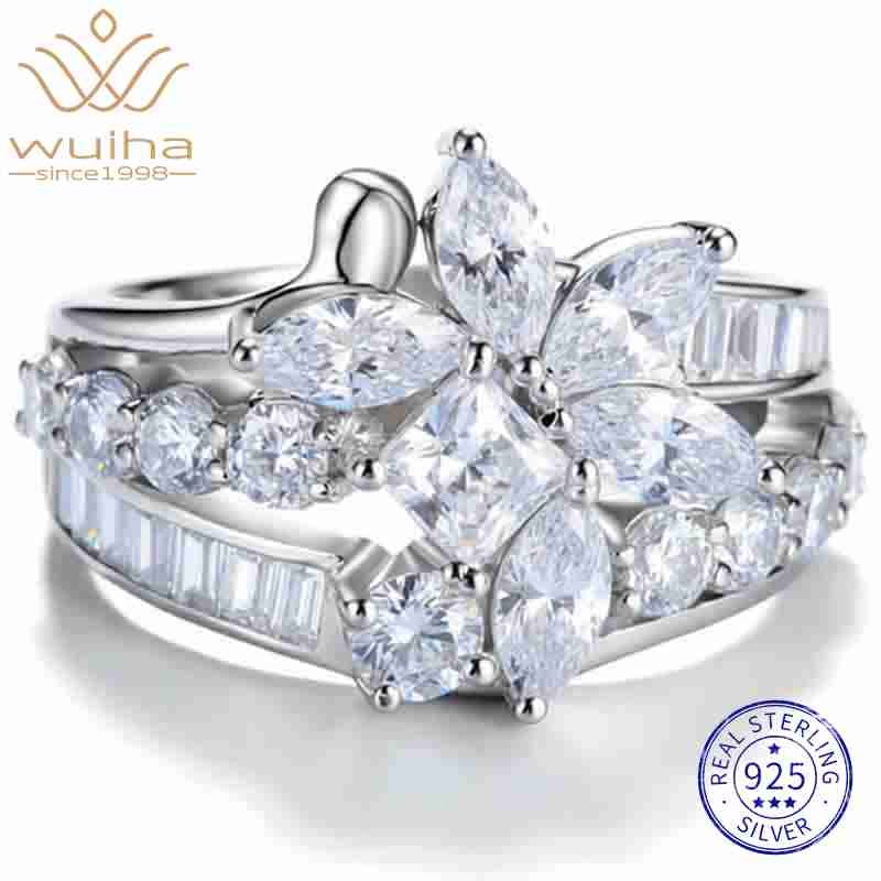 WUIHA Vintage 100% 925 Sterling Silver Lab Sapphire High Carbon Diamonds Gemstone Wedding Engagement Cocktail Ring Fine Jewelry