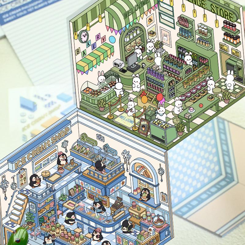 3D Landschaftsaufkleber Cartoon Miniatur-Szene Visuelles Stapeln Dreidimensionale Aufkleber Weihnachtsgeschenk für Kinder