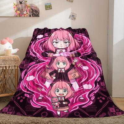 SpyxFamily Charming 2D Cartoon Flannel Blanket, Printed Pattern for Bed, Cozy Sofa Travel Nap Blanket_LIAN