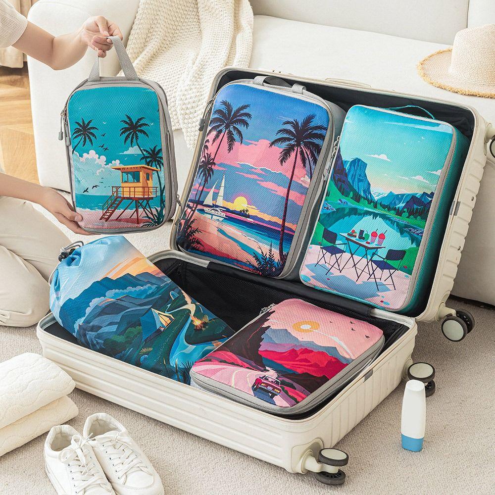 Foldable Travel Storage Bag Large Capacity Compression Packing Cube Printed Travel Organizer  Shoes