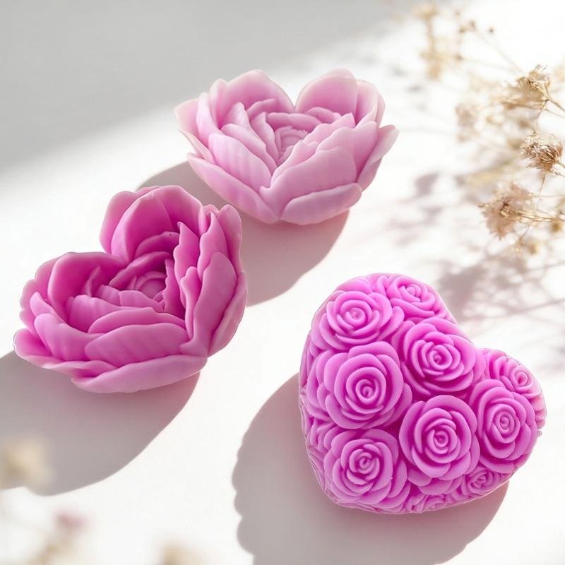 2Pcs Flower Heart Silicone Molds Food Grade Silicone Temperature Resistant for Candle Soap Chocolate Cake Baking Molds