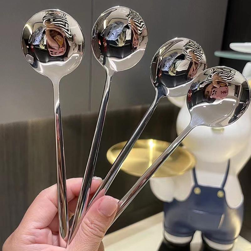 304 Stainless Steel Flat-Bottomed Spoon For Home Soup Chinese Western Food Adult Spoon Round-Bottomed Palace Spoon