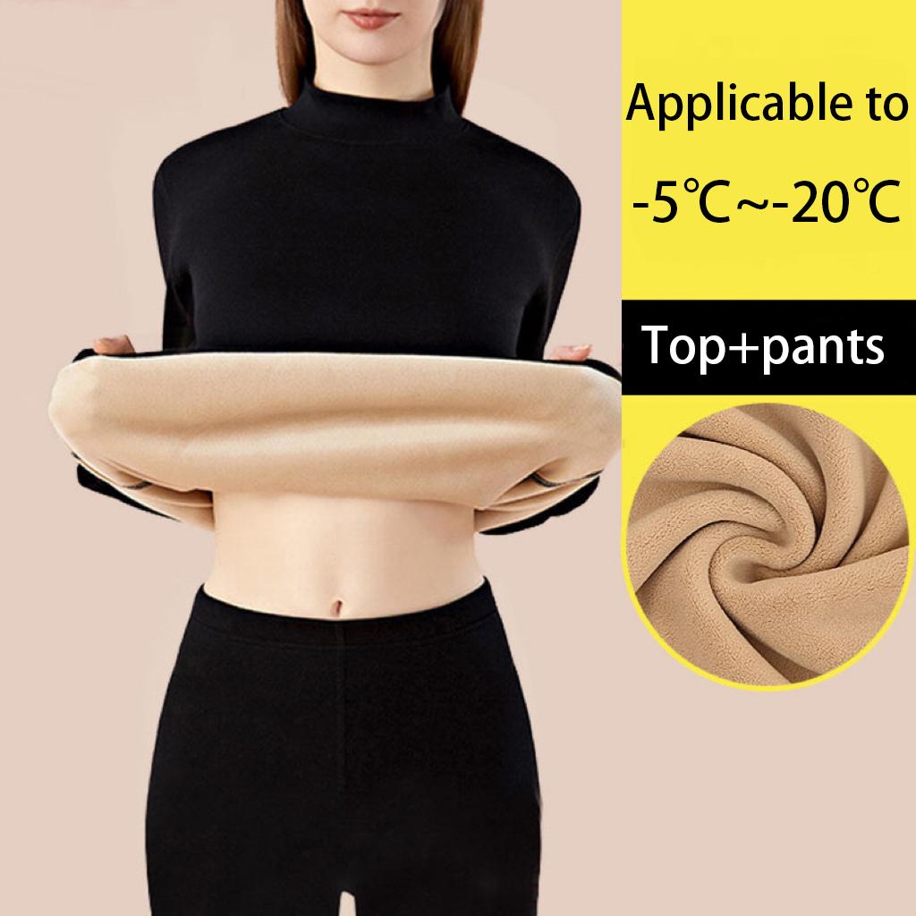 1 Set Intimo Termico Ultra Spesso da Donna con Collo Alto Senza Cuciture Caldo Invernale Manica Lunga Base Set di Abbigliamento Termico