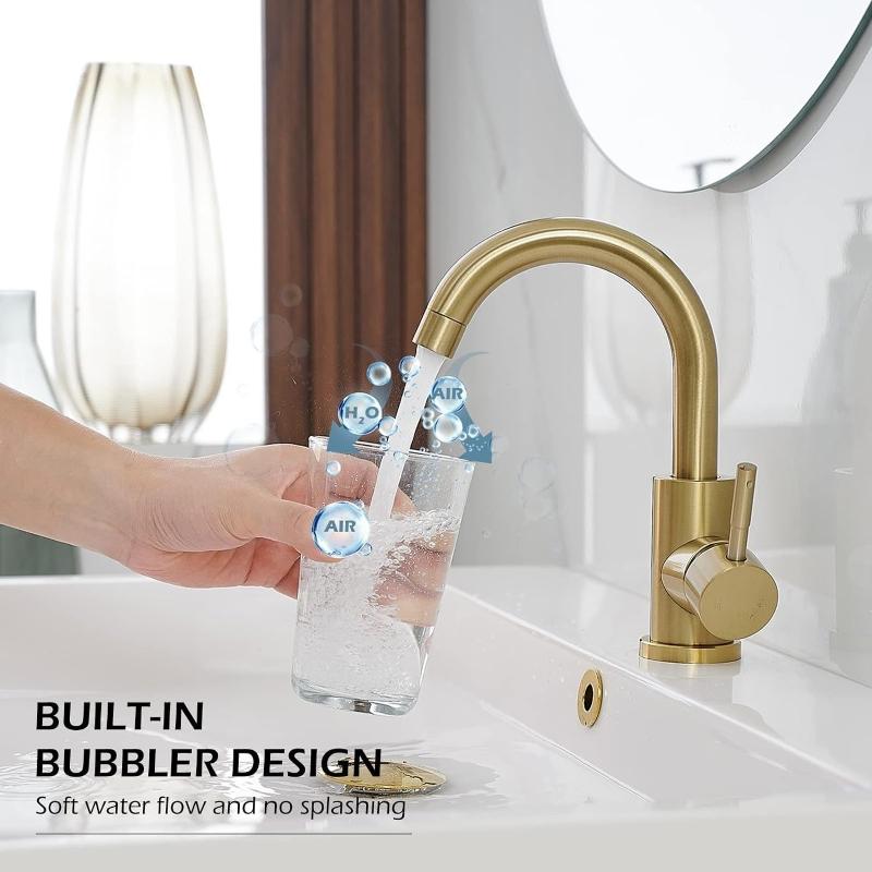 Stainless Steel Golden Bathroom Faucet Hot And Cold Countertop European Style Brushed Gold Small Curved Bathroom Sink Faucet