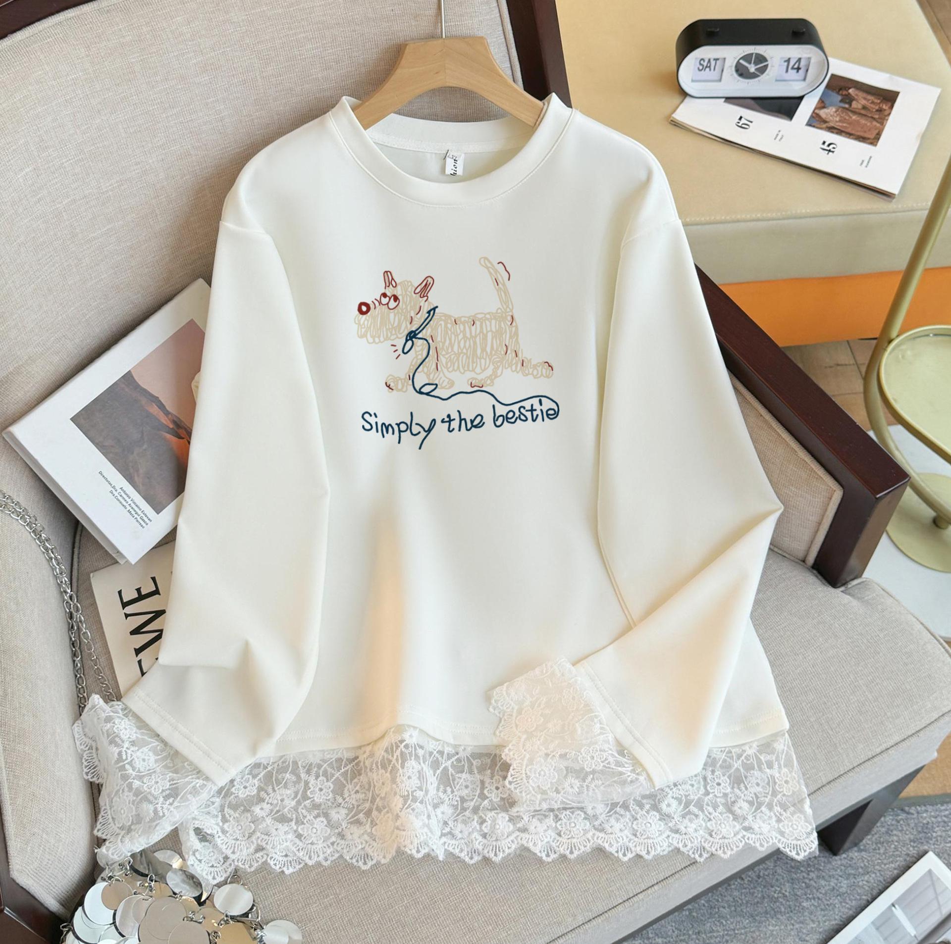 Unforgettable Patchwork Lace White Long Sleeve Slim Fit Top M