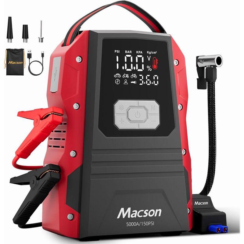 Portable 12V Jump Starter with Air Compressor, 150PSI Tire Inflator, LED Flashlight  Work Light